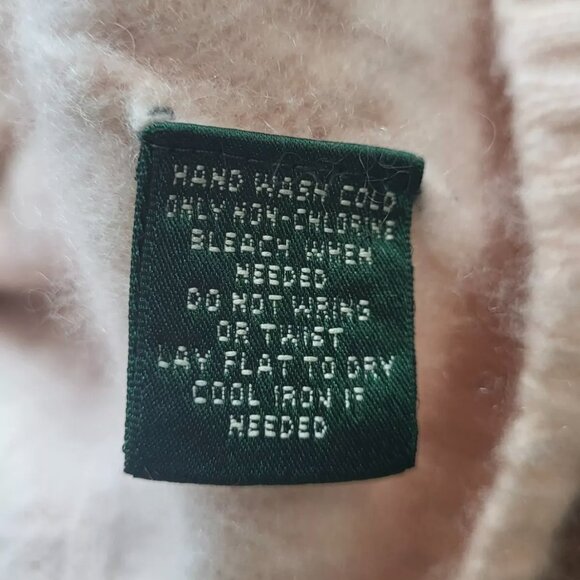 RALPH LAUREN 100% CASHMERE Pale Pink Gold Zip Logo Cable Knit Turtleneck Sweater - Picture 7 of 9